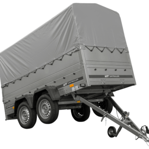 New Arrivals 2 achs pkw anhänger unitrailer garden trailer 264/2 kipp mit stützrad, bordwandaufsatz, h 800 rahmen und grauer plane