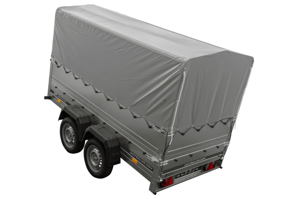 2 achs pkw anhänger unitrailer garden trailer 264/2 kipp mit stützrad, bordwandaufsatz, h 800 rahmen und grauer plane 2 achs pkw anhänger unitrailer garden trailer 264/2 kipp mit stützrad, bordwandaufsatz, h 800 rahmen und grauer plane