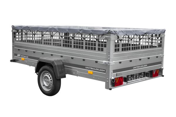 anhänger 264×150 unitrailer garden 265 kipp mit gitterwänden, h 0 rahmen und grauer plane anhänger 264×150 unitrailer garden 265 kipp mit gitterwänden, h 0 rahmen und grauer plane