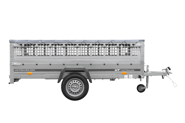 anhänger 264×150 unitrailer garden 265 kipp mit gitterwänden, h 0 rahmen und grauer plane anhänger 264×150 unitrailer garden 265 kipp mit gitterwänden, h 0 rahmen und grauer plane