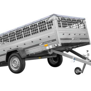 anhänger 264×150 unitrailer garden 265 kipp mit gitterwänden, h 0 rahmen und grauer plane