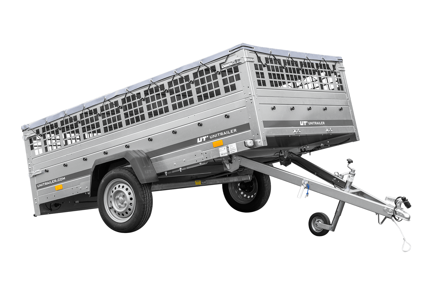 anhänger 264×150 unitrailer garden 265 kipp mit gitterwänden, h 0 rahmen und grauer plane anhänger 264×150 unitrailer garden 265 kipp mit gitterwänden, h 0 rahmen und grauer plane